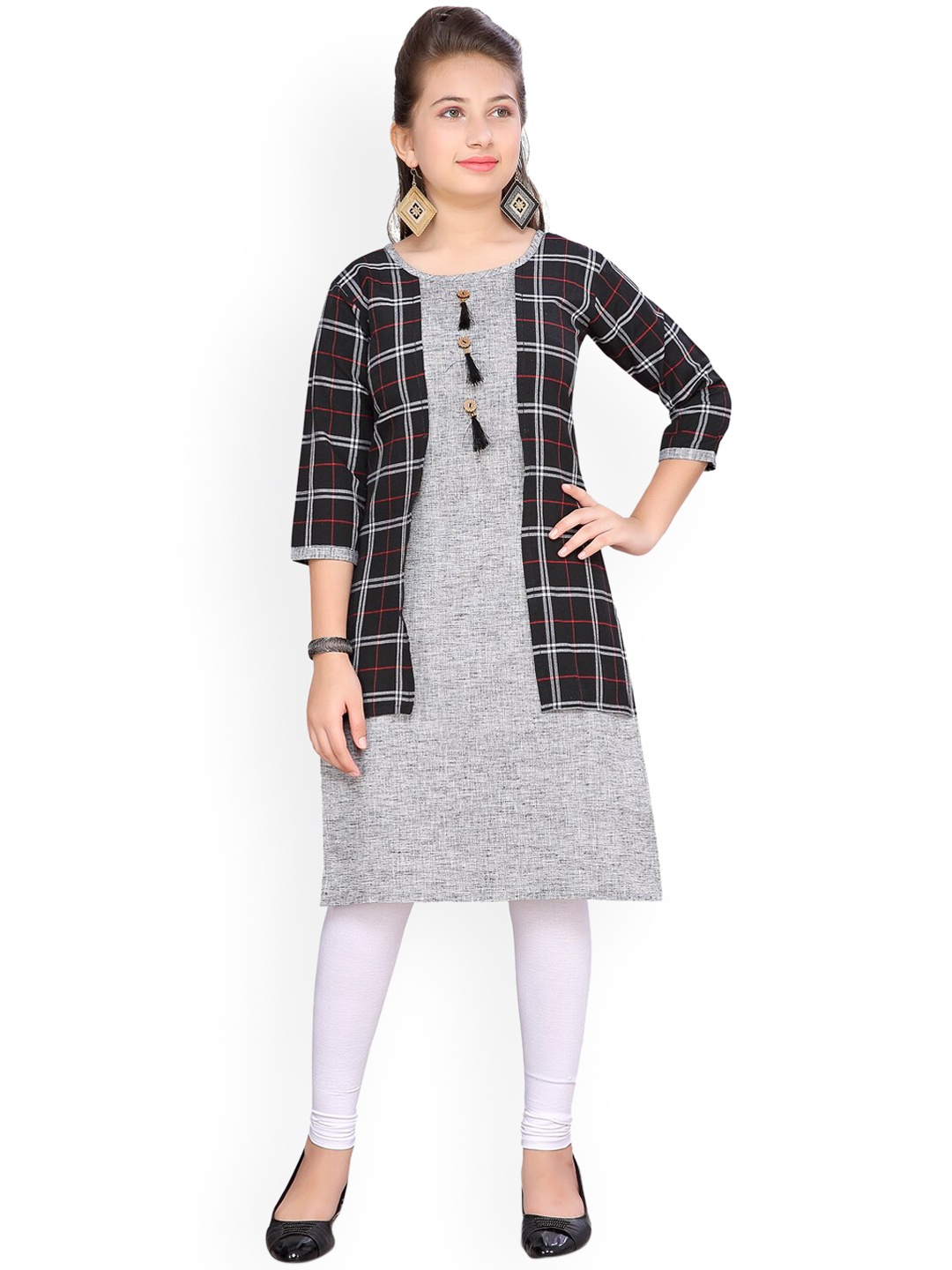 

Aarika Girls Black & Grey Checked Kurta