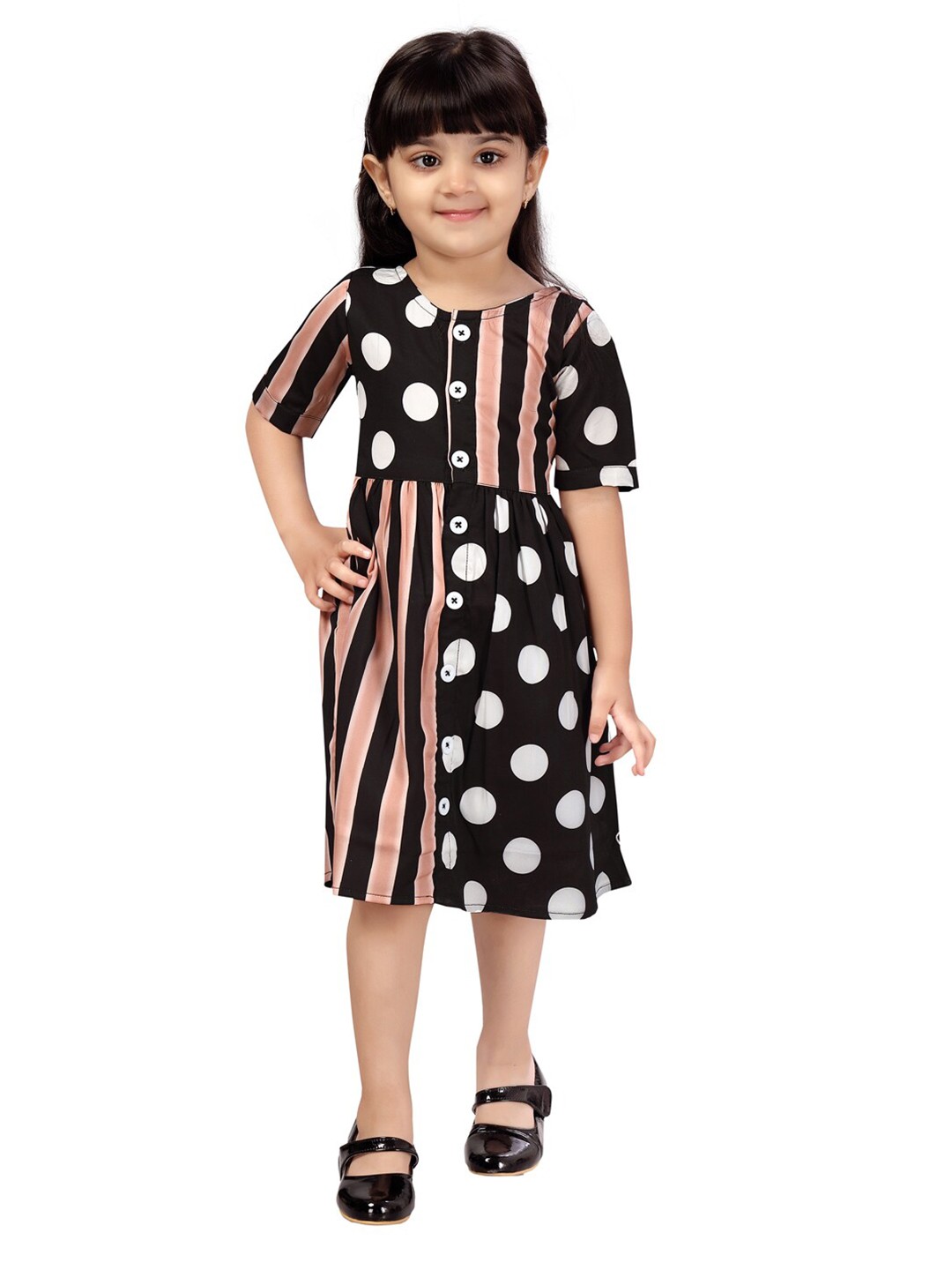 

Aarika Black Black Color Striped Pattern Frock