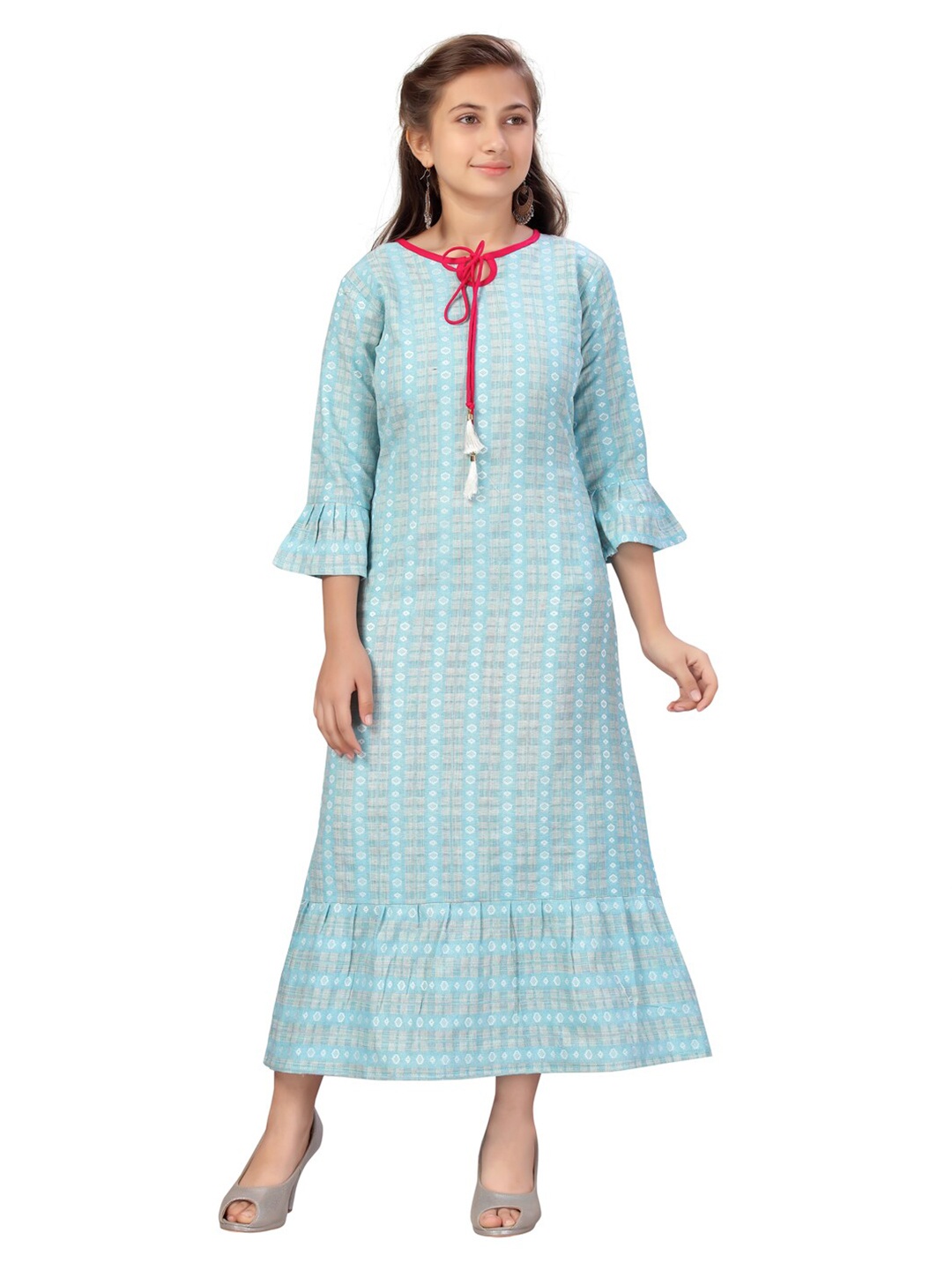 

Aarika Girls Firozi Self Design Maxi Dress, Turquoise blue