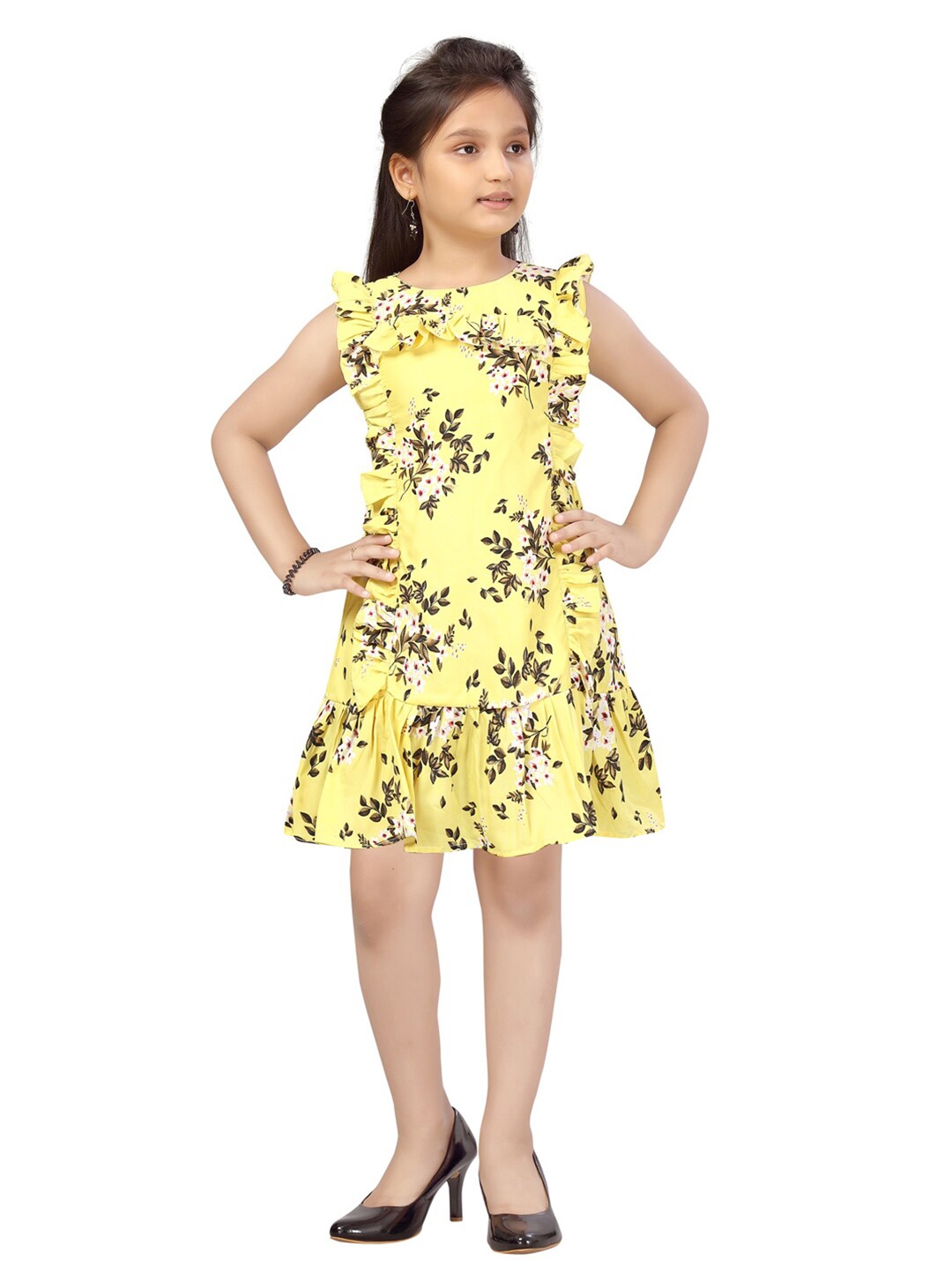 

Aarika Kids-GirlsYellow Floral A-Line Midi Dress, Yellow