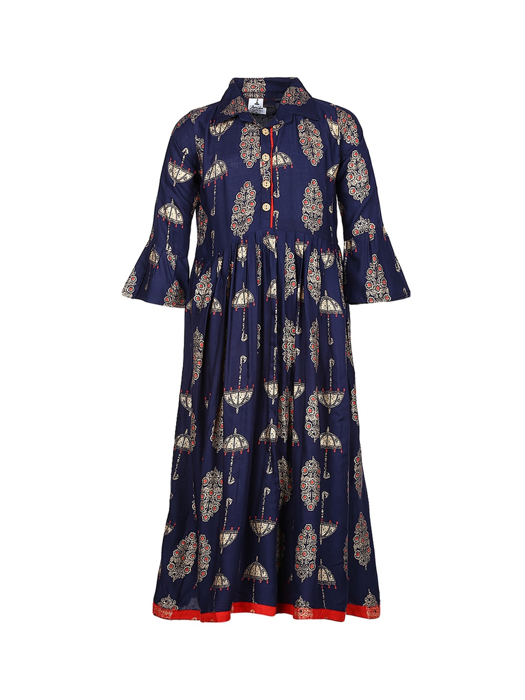 

Aarika Girls Navy Blue Printed Bell Sleeves Anarkali Kurta