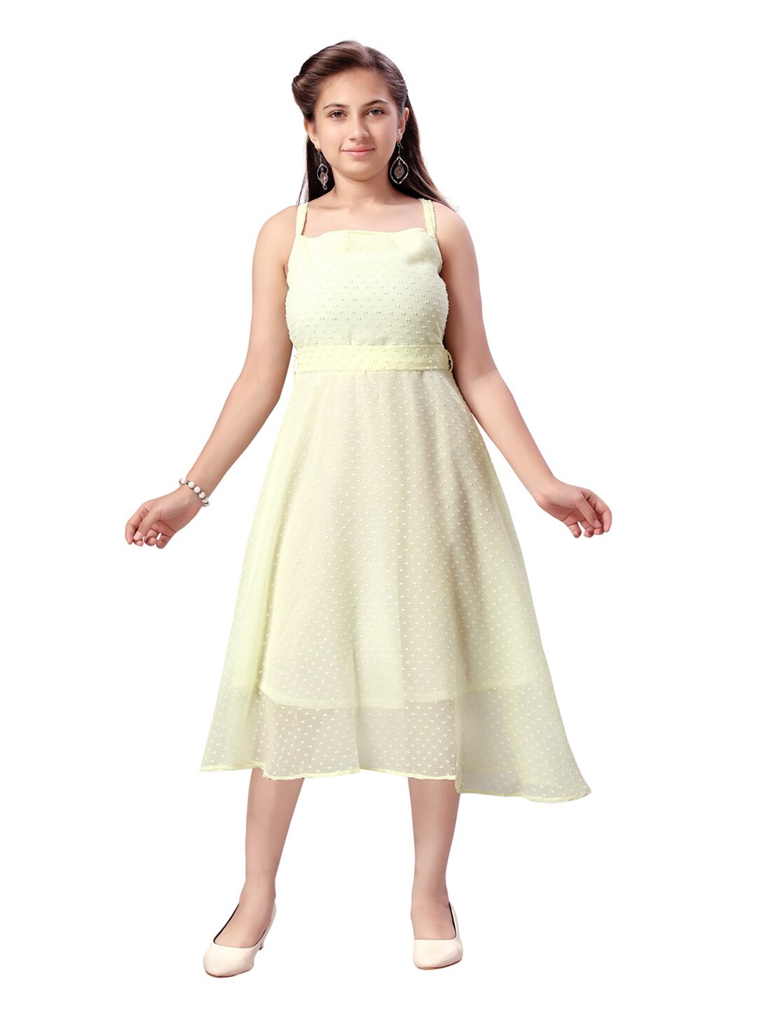 

Aarika Girls Lime Green Georgette A-Line Midi Dress