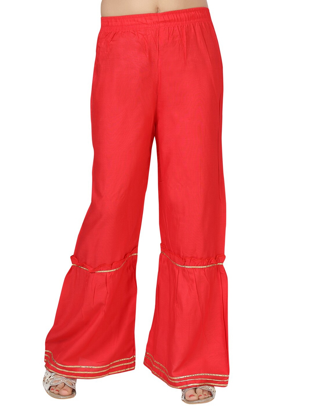 

Aarika Girls Red & Golden Flared Gotta Patti Cotton Ethnic Sharara