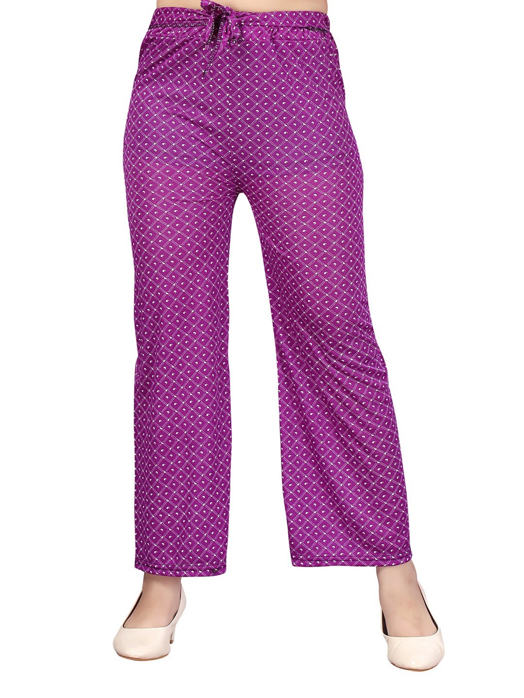 

Aarika Girls Purple Printed Flared Knitted Palazzos