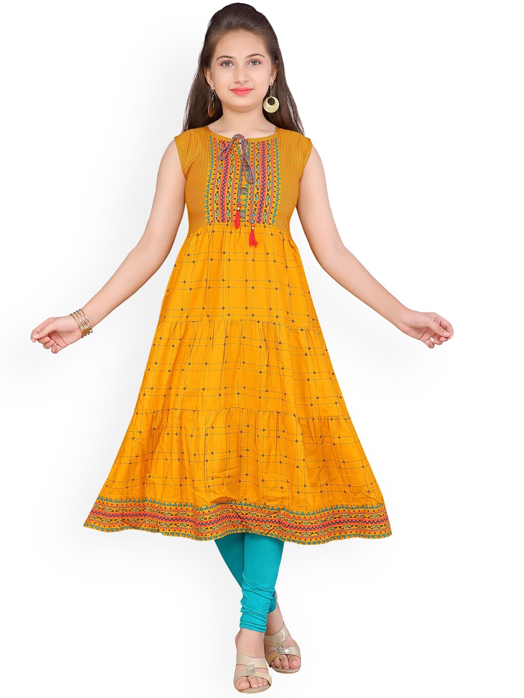 

Aarika Girls Yellow Ethnic Motifs Anarkali Kurta