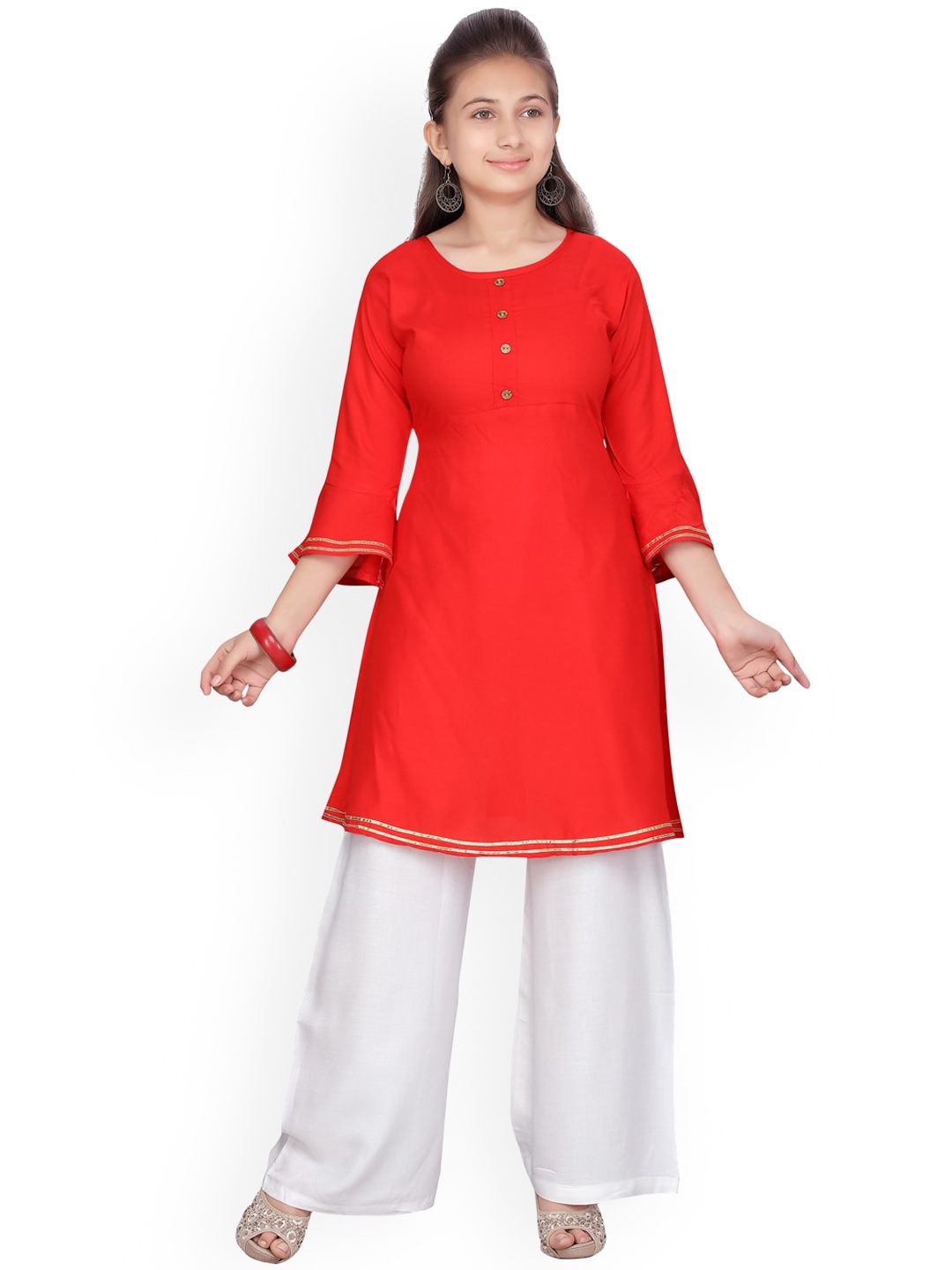 

Aarika Girls Red Pure Cotton Kurti with Palazzos