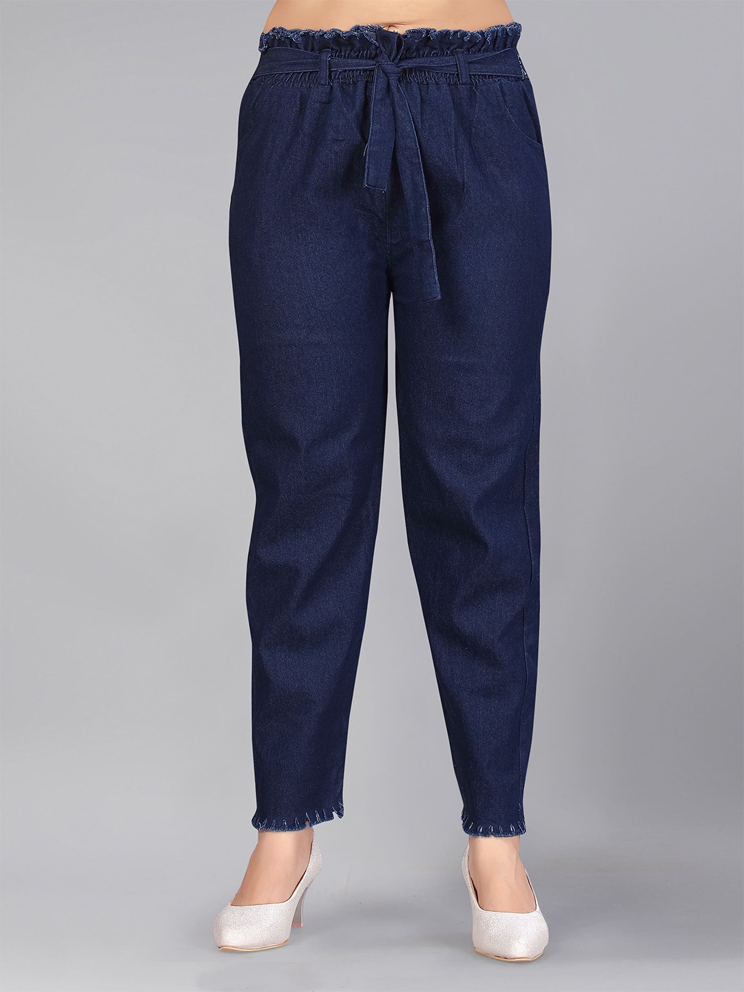 

Aarika Teen Girls Navy Blue Cotton Flared Denim Palazzos