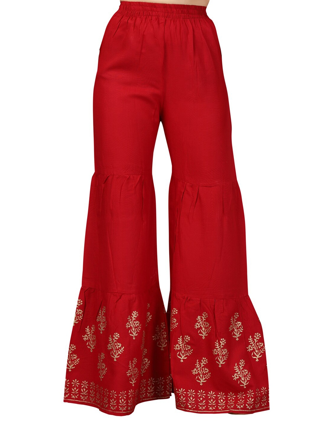 

Aarika Girls Maroon & Golden Ethnic Motifs Hem Design Flared Cotton Ethnic Sharara