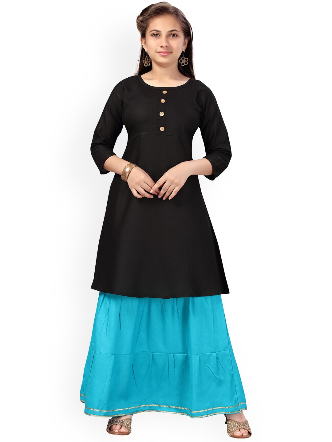 

Aarika Girls Black & Blue Pure Cotton Kurta with Skirt