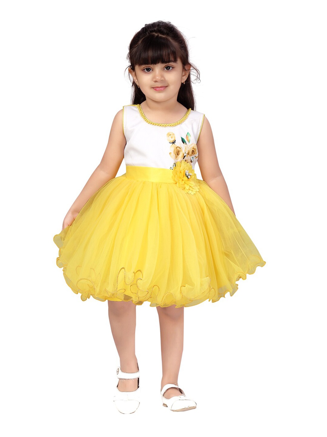 

Aarika Yellow & White Floral Net Dress