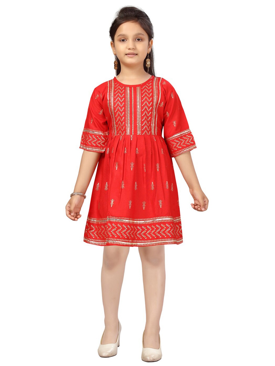 

Aarika Girls Red Ethnic Motifs A-Line Dress