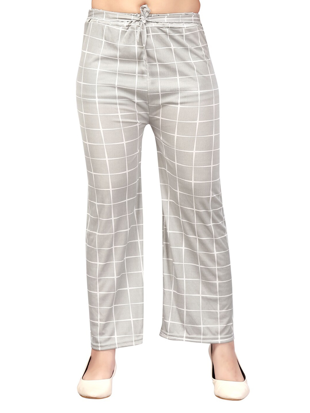 

Aarika Girls Grey & White Checked Flared Knitted Palazzos