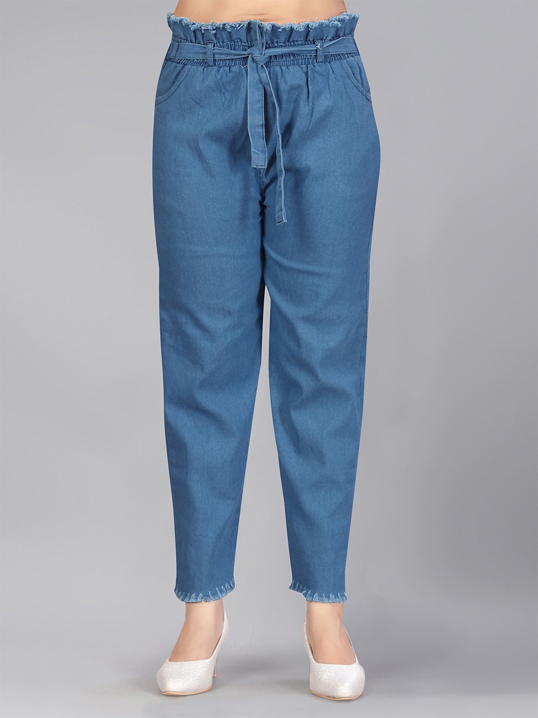 

Aarika Girls Blue Solid Frayed Cotton Denim Trousers