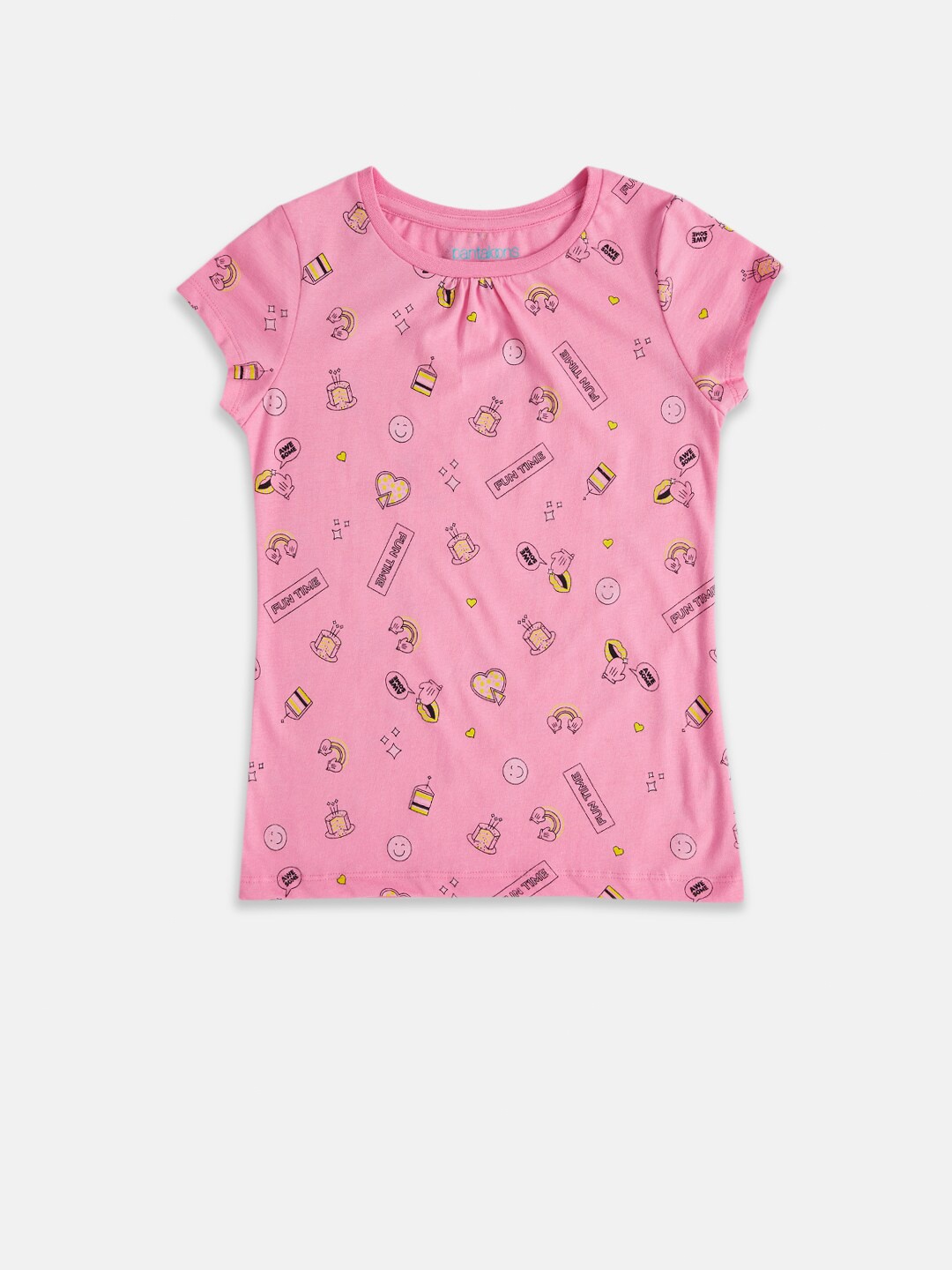 

Pantaloons Junior Girls Pink & Yellow Printed T-shirt