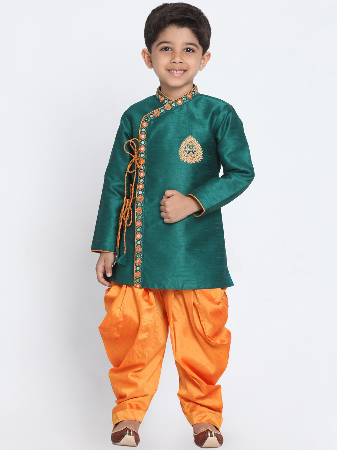 

JBN Creation Boys Green Ethnic Motifs Embroidered Angrakha Kurta with Dhoti Pants