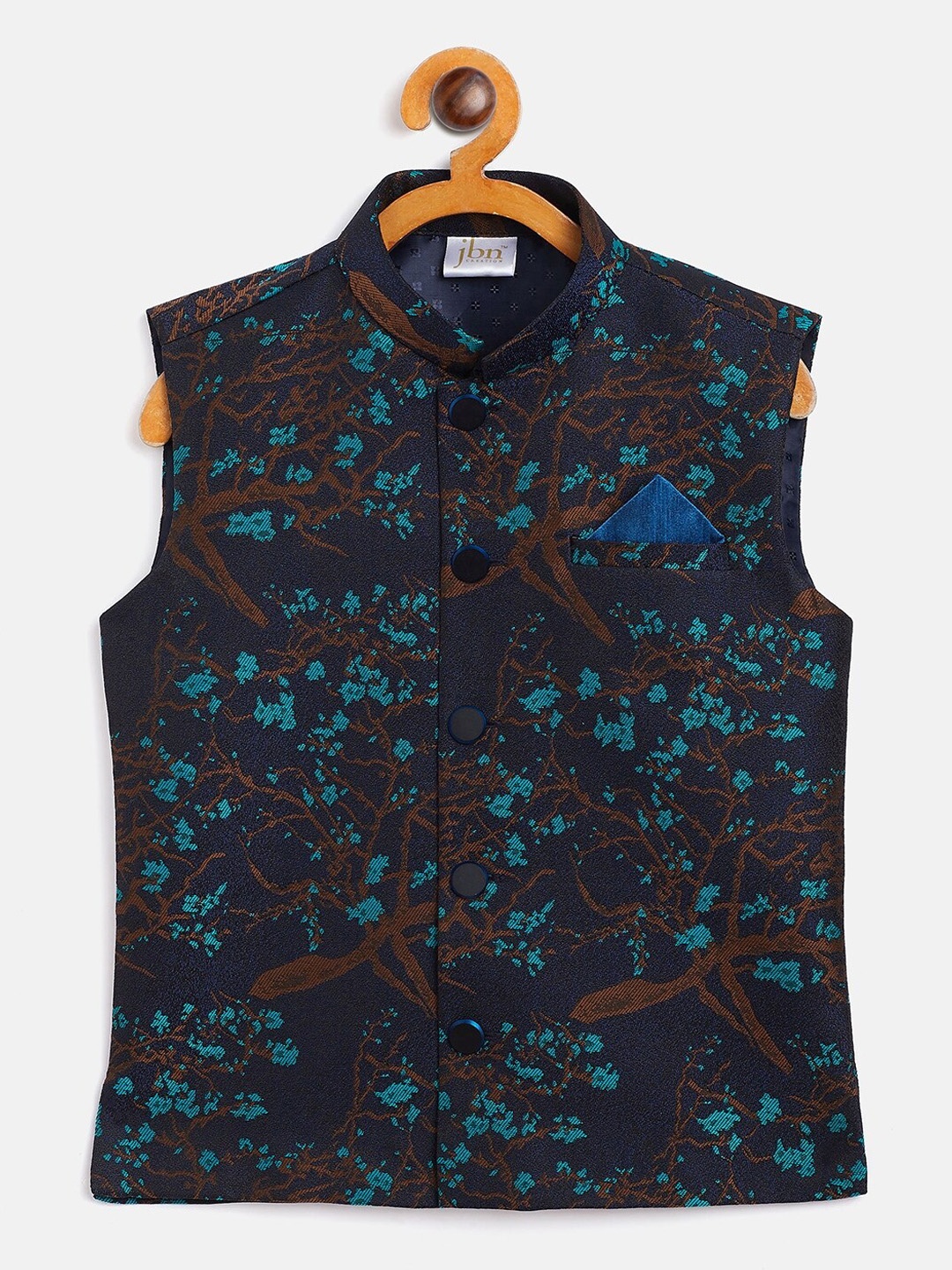 

JBN Creation Boys Turquoise Blue Woven-Design Nehru Jackets