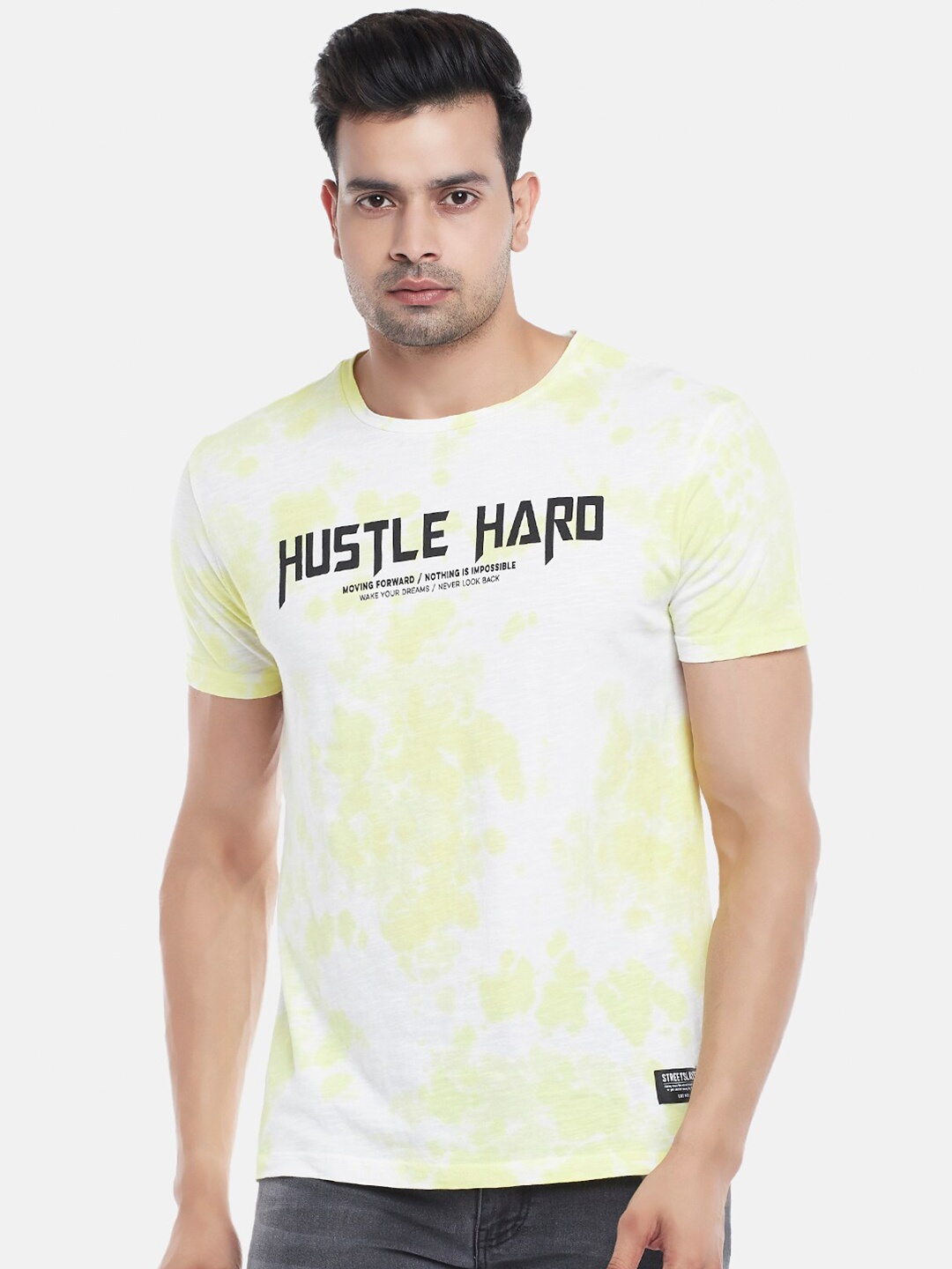 

People Men Green Tie and Dye Printed Cotton T-shirt