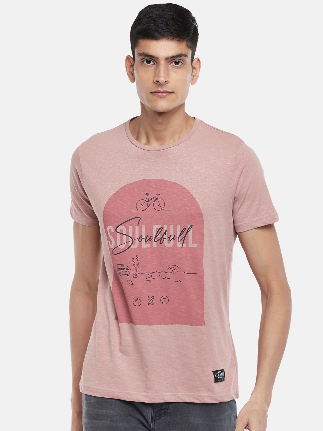 

People Men Pink Printed T-shirt