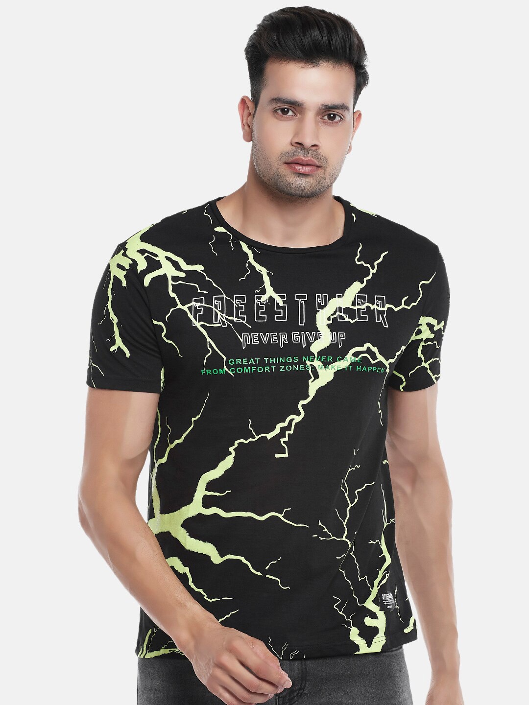

People Men Black & Yellow Printed T-shirt