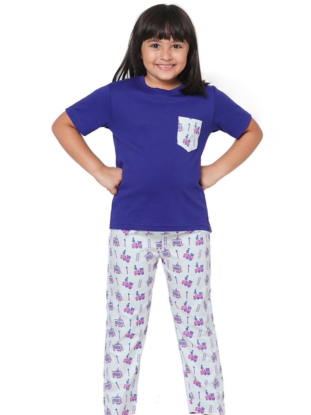 

CASA DE NEE NEE Kids Blue & Pink Printed Pure Cotton Night suit