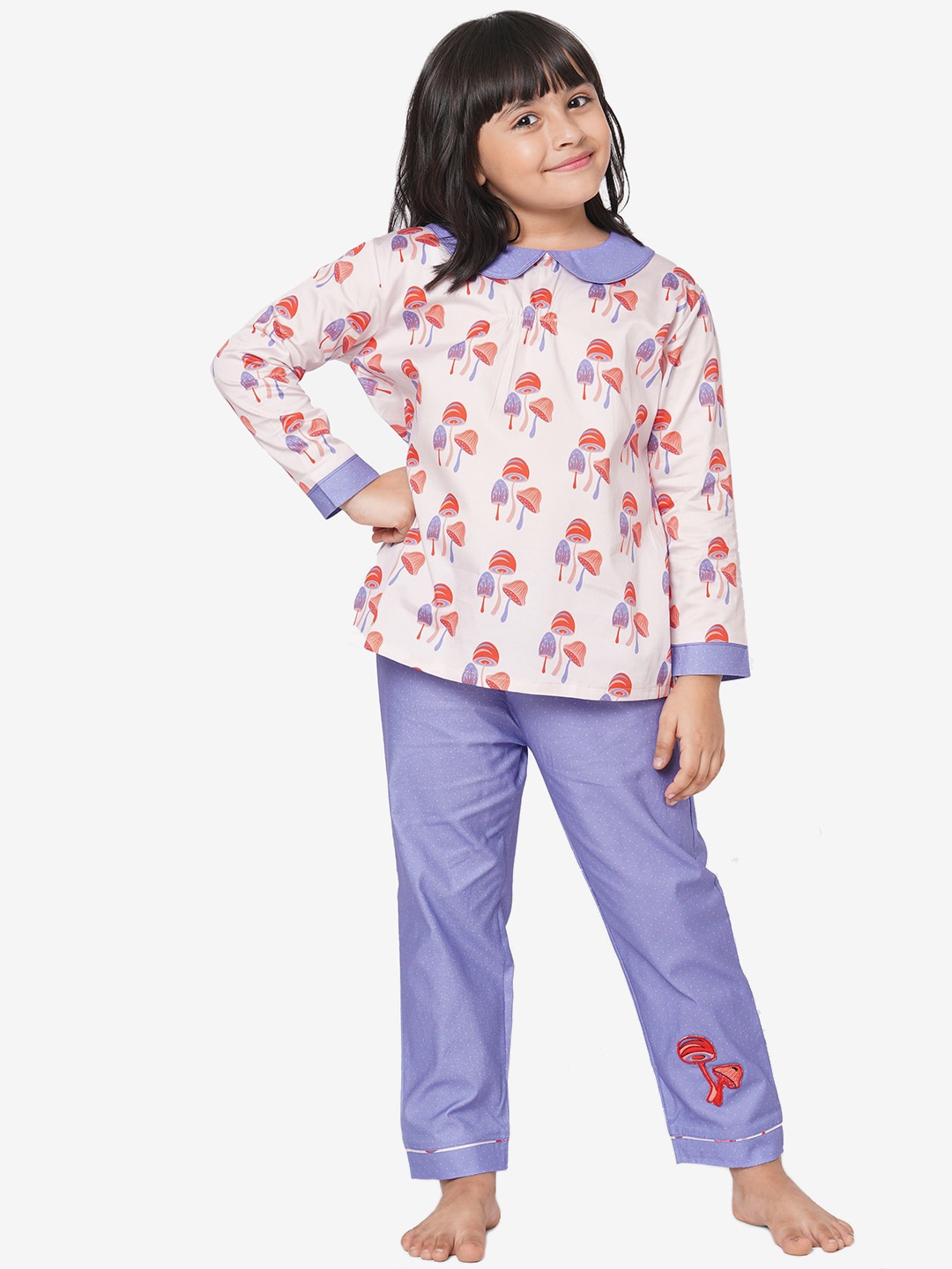 

CASA DE NEE NEE Kids Pink & Purple Printed Pure Cotton Night Suit