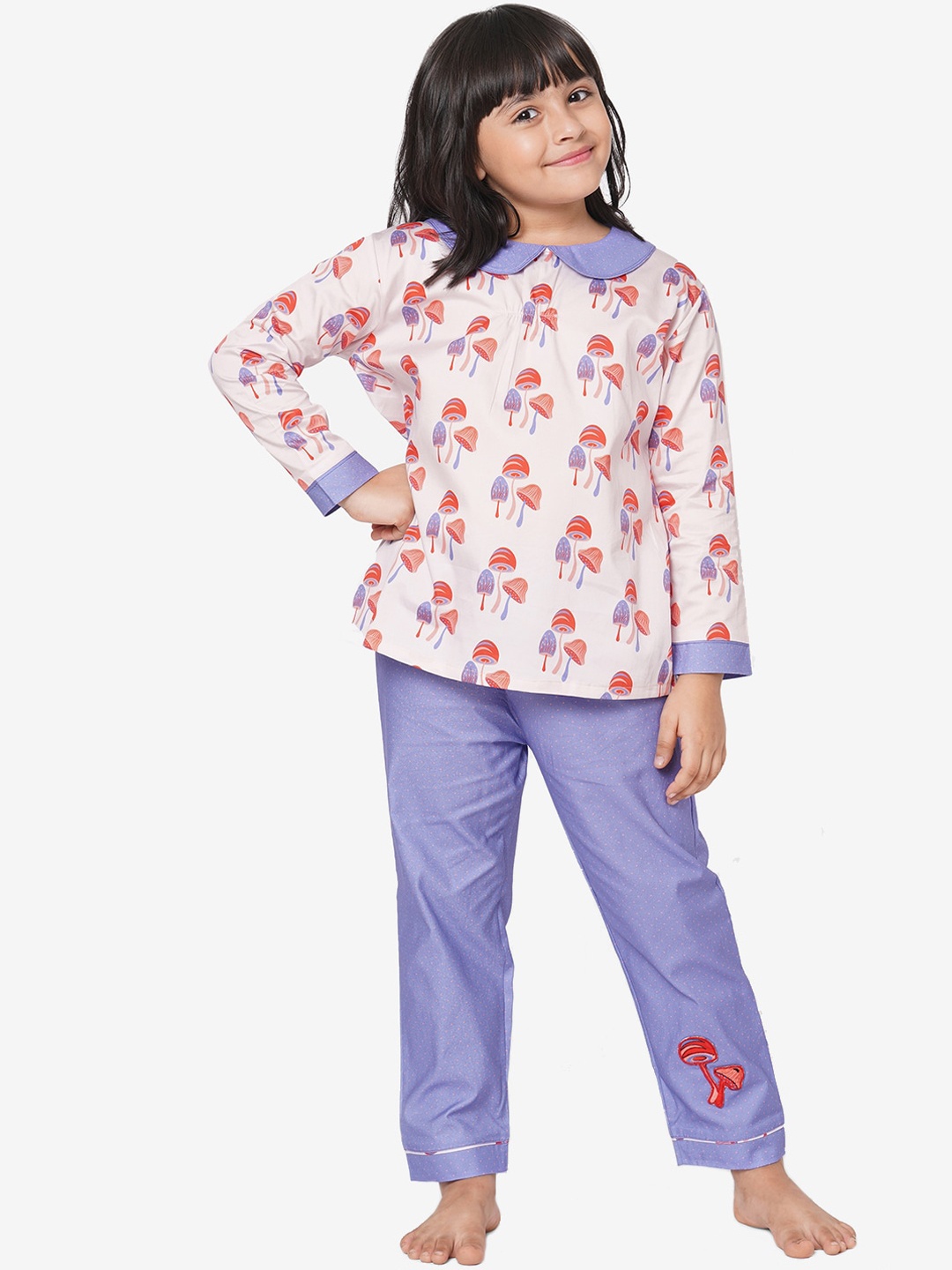 

CASA DE NEE NEE Kids Pink & Lavender Printed Cotton Night suit