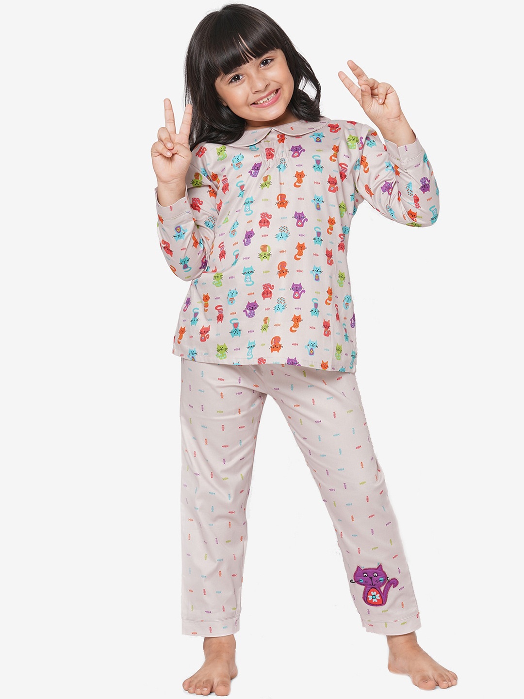 

CASA DE NEE NEE Unisex Kids Mauve & Purple Printed Night suit