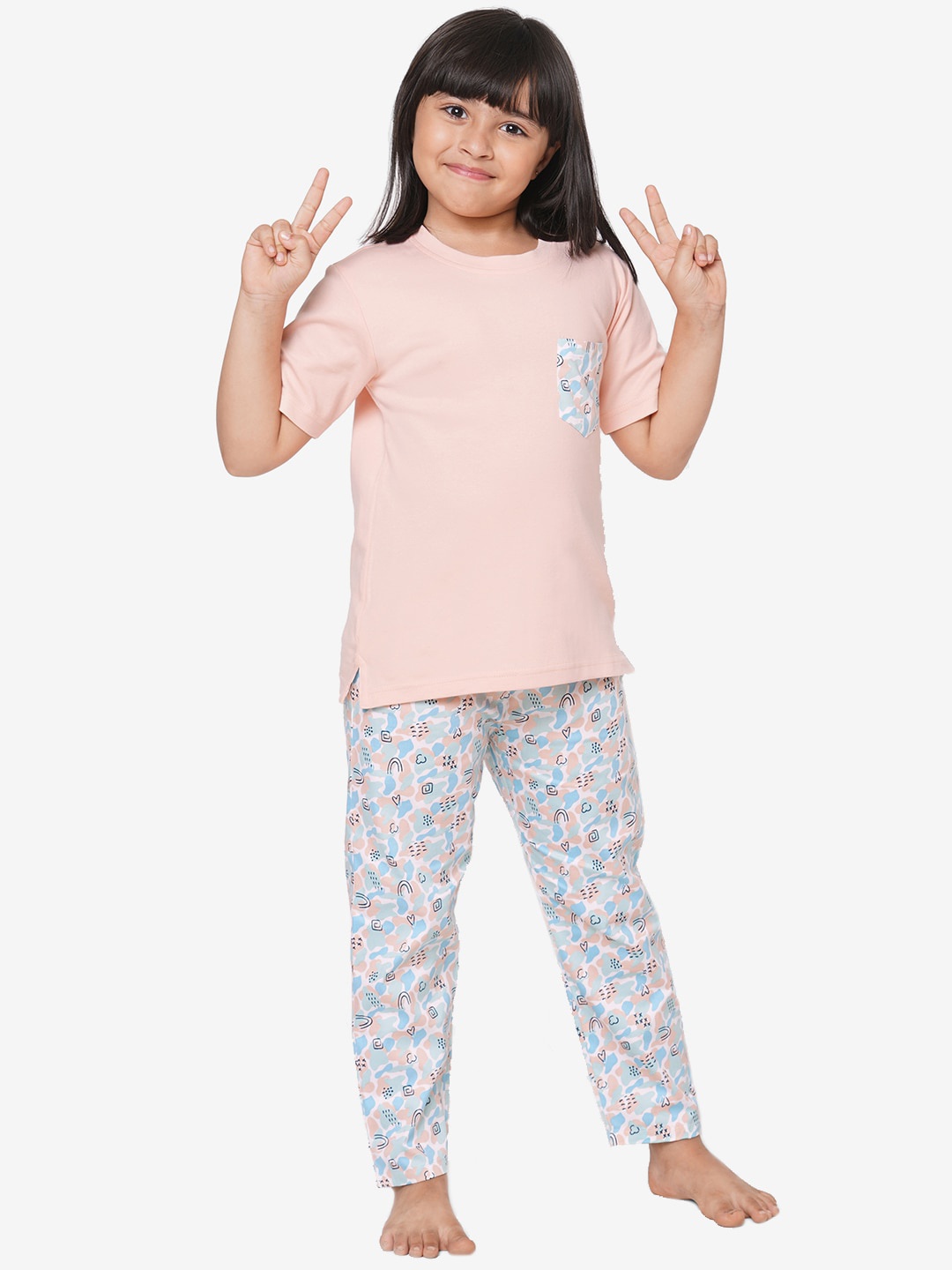 

CASA DE NEE NEE Kids White & Blue Printed Cotton Night suit