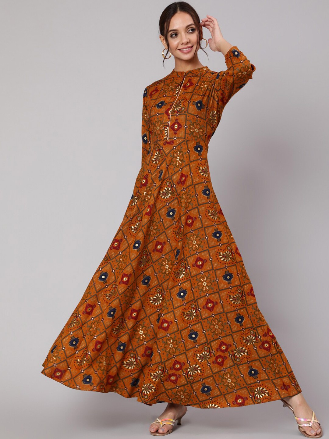 

Nayo Mustard Yellow Floral Ethnic Maxi Dress