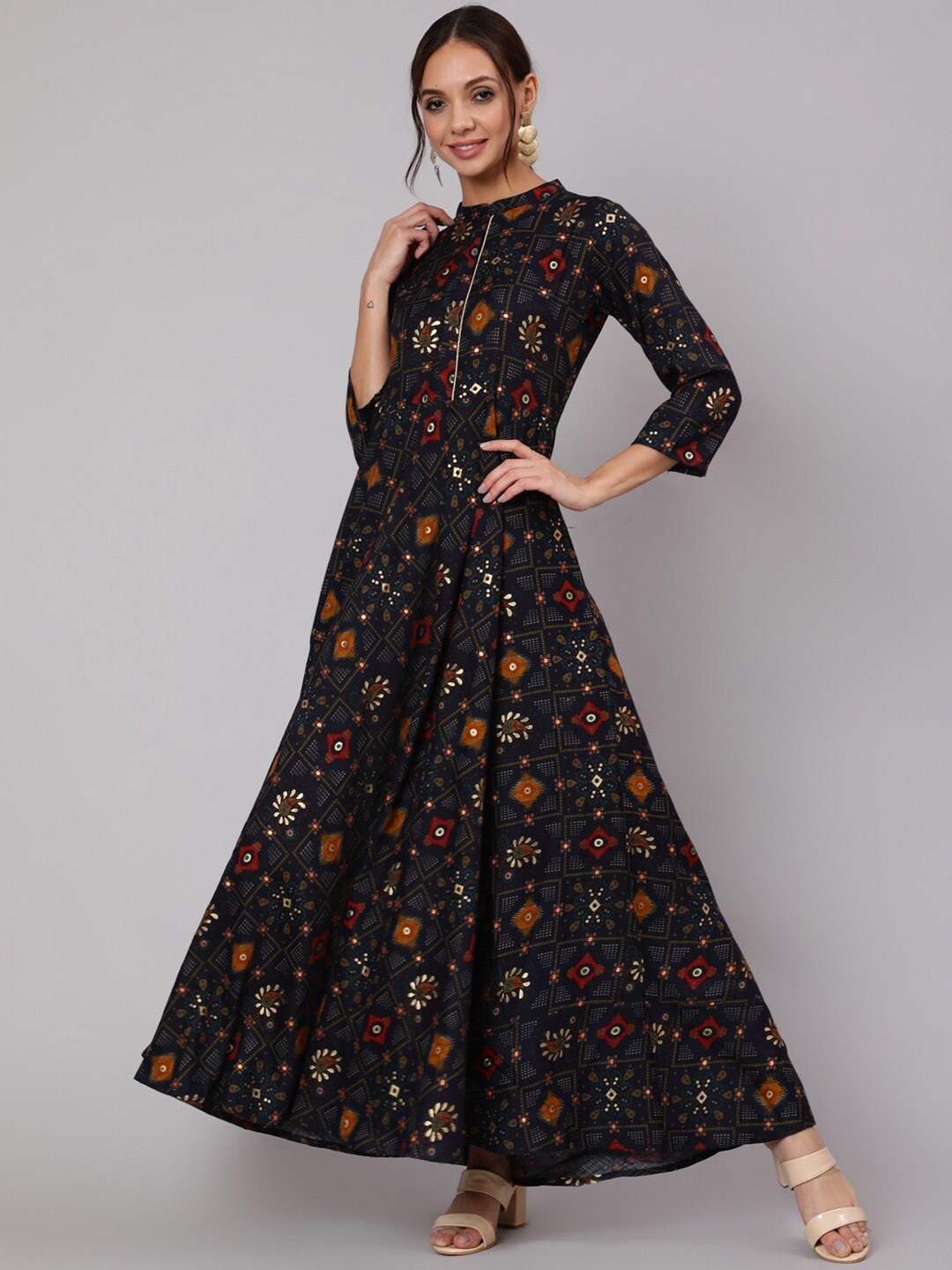 

Nayo Navy Blue Floral Ethnic Maxi Dress