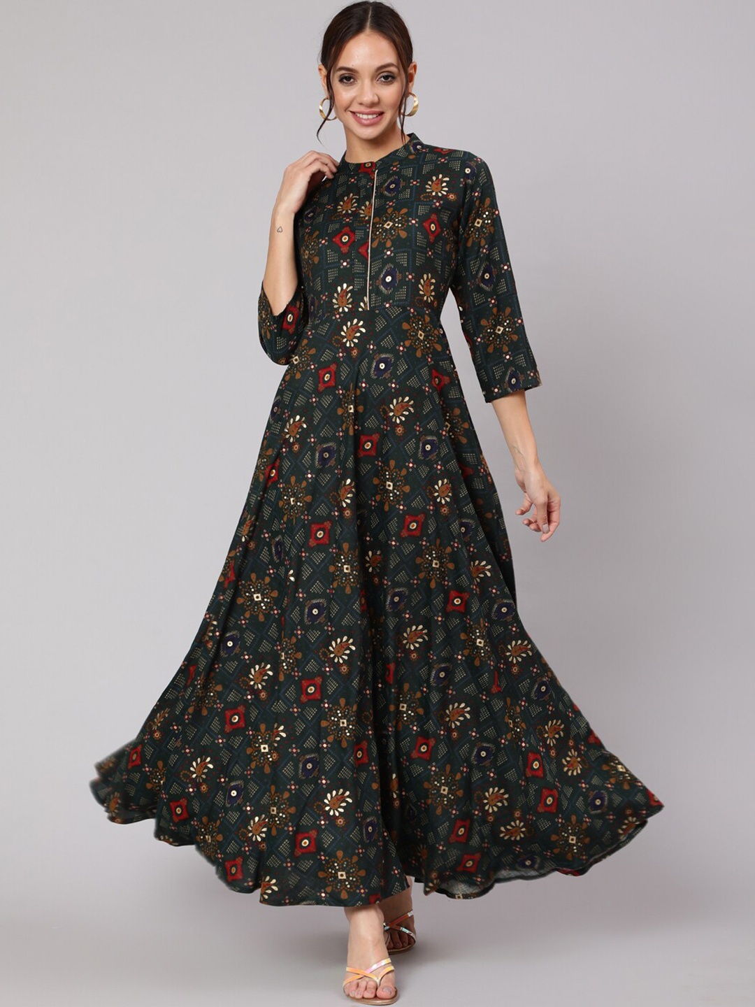 

Nayo Green Floral Ethnic Maxi Dress