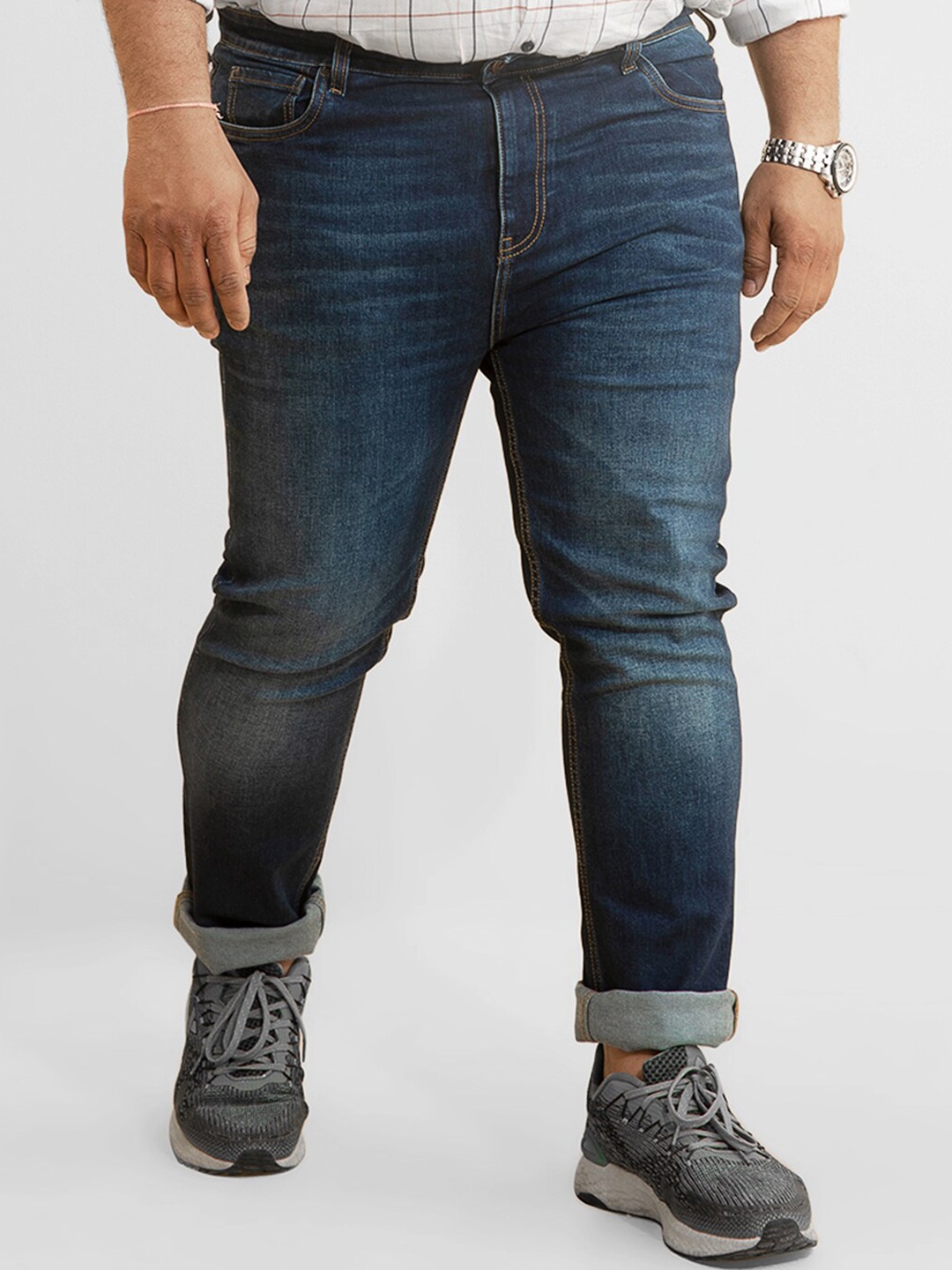 

Snitch Plus Size Men Blue Slim Fit Light Fade Stretchable Jeans
