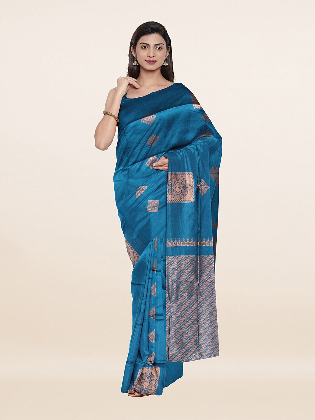 

Pothys Blue & Gold-Toned Woven Design Art Silk Saree