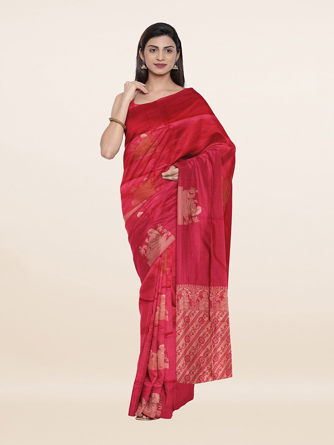 

Pothys Pink & Gold-Toned Woven Design Art Silk Saree