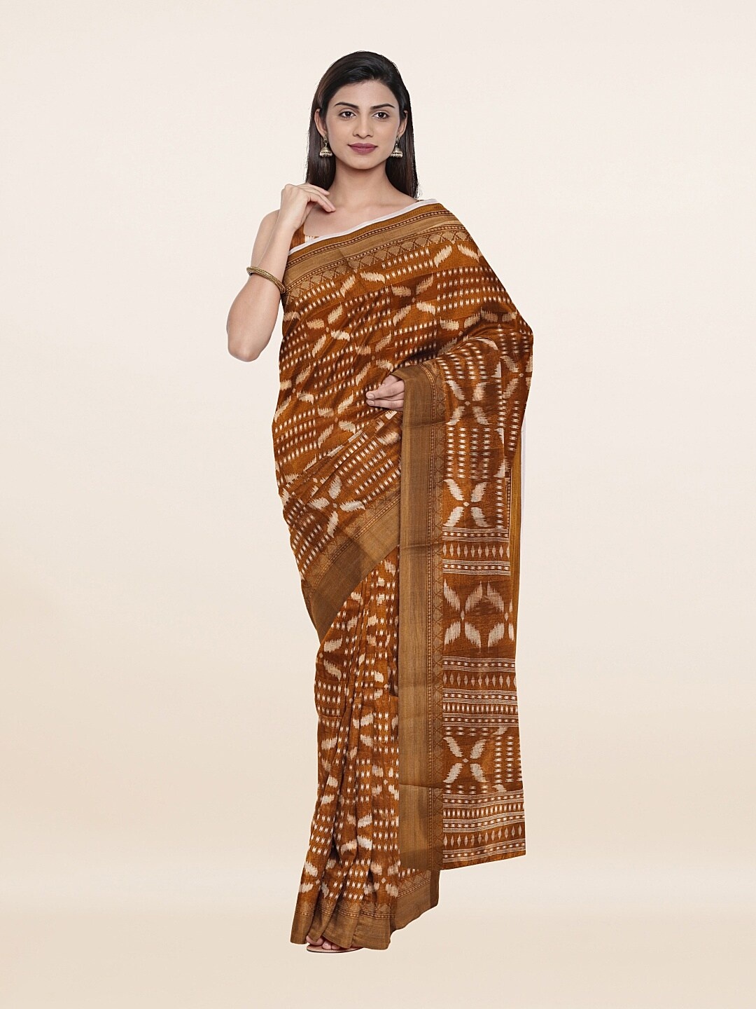 

Pothys Brown & Off-White Geometric Printed Saree