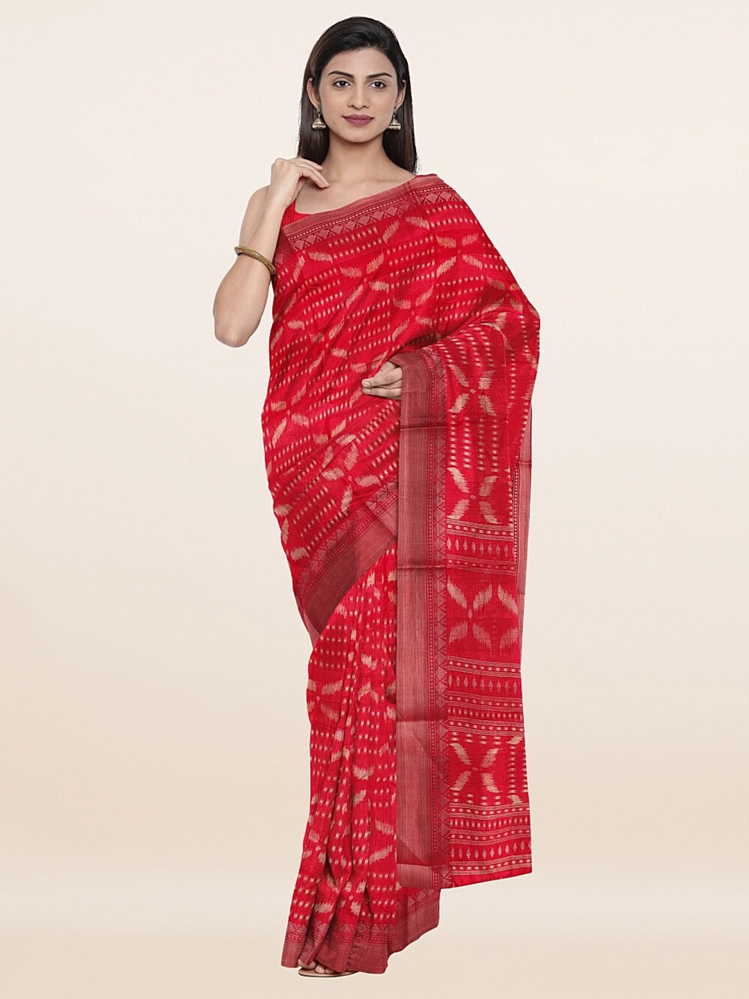 

Pothys Pink & Gold-Toned Printed Cotton Blend Saree