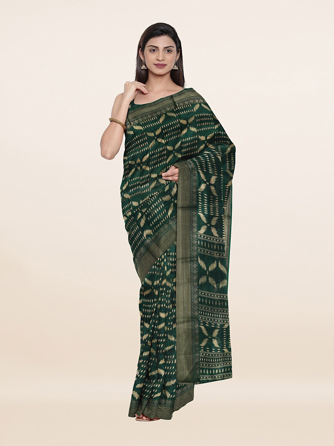 

Pothys Green & Gold-Toned Woven Design Zari Saree
