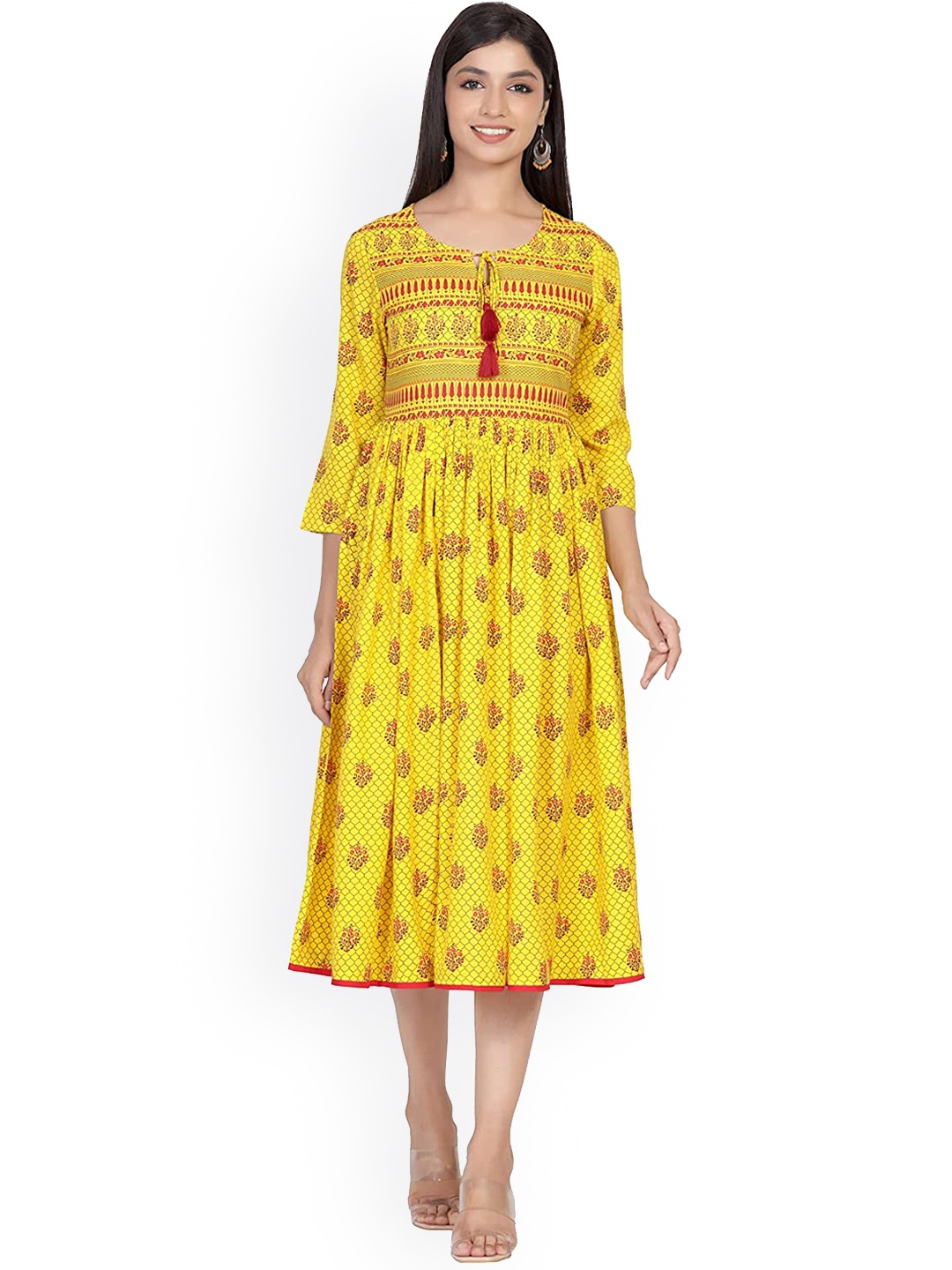 

ADEESHA Women Yellow & Red Ethnic Motifs Printed Anarkali Kurta