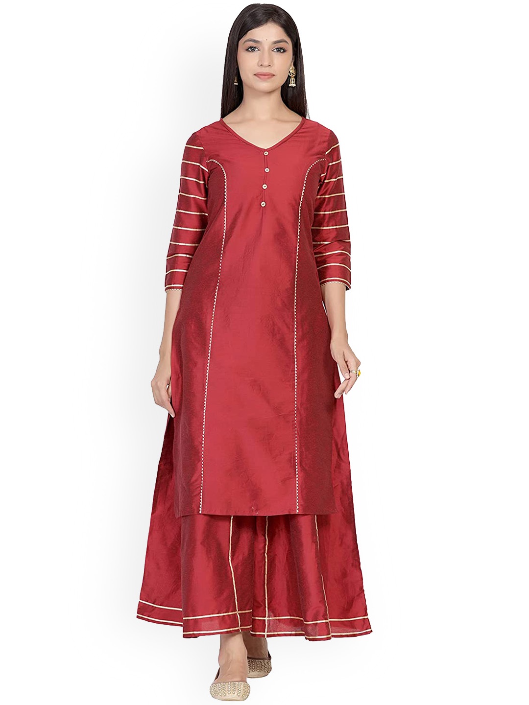

ADEESHA Women Maroon Gotta Patti Kurta with Palazzos