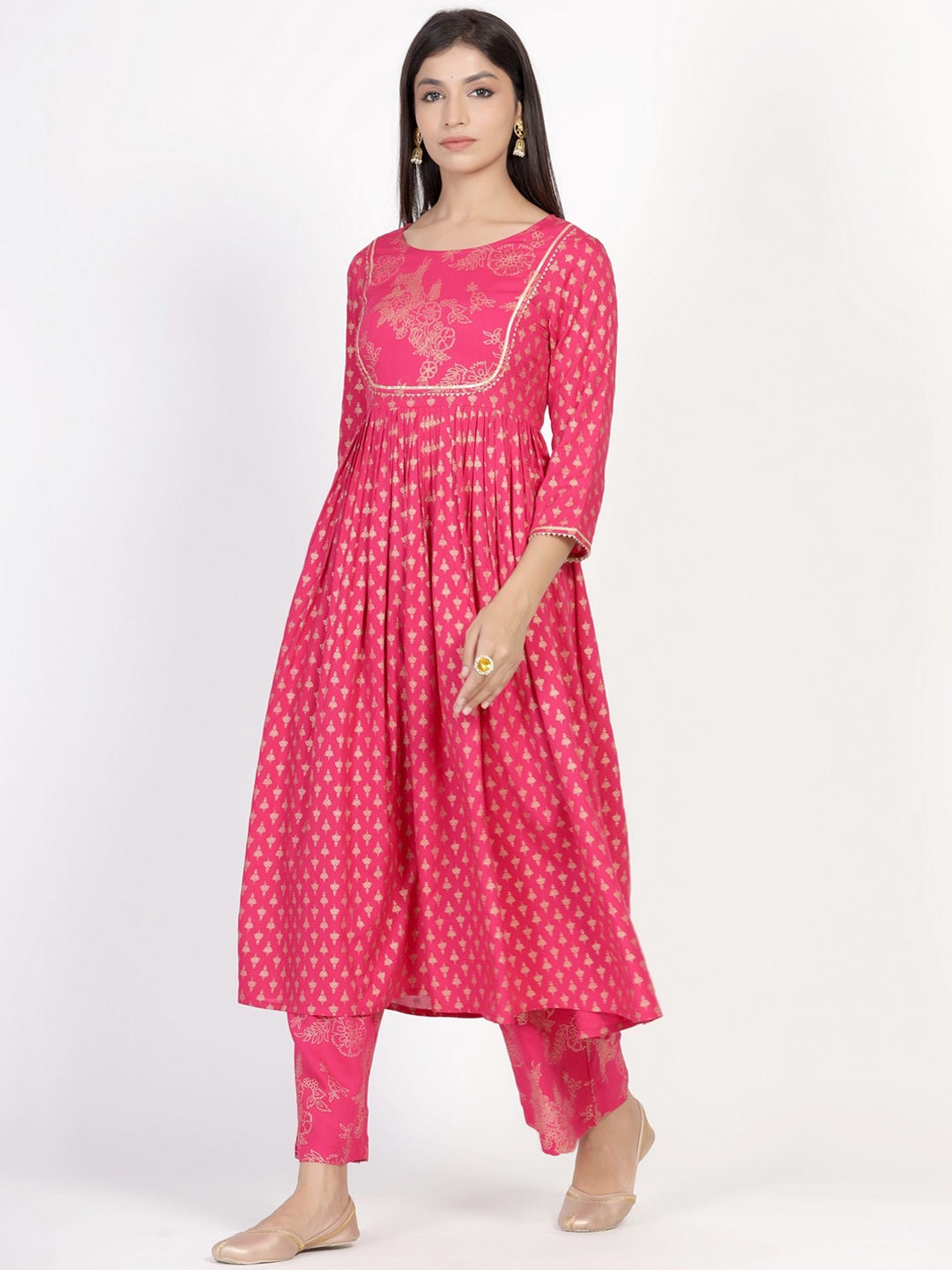 

ADEESHA Women Pink Ethnic Motifs Printed Kurta with Palazzos