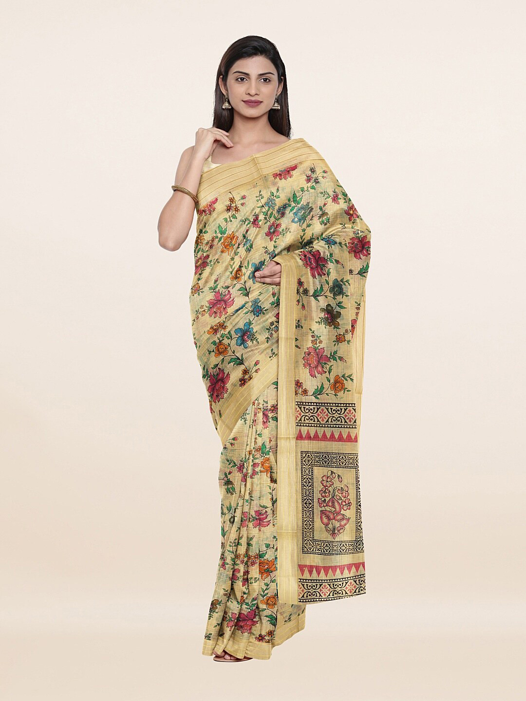 

Pothys Yellow & Green Floral Pure Cotton Saree