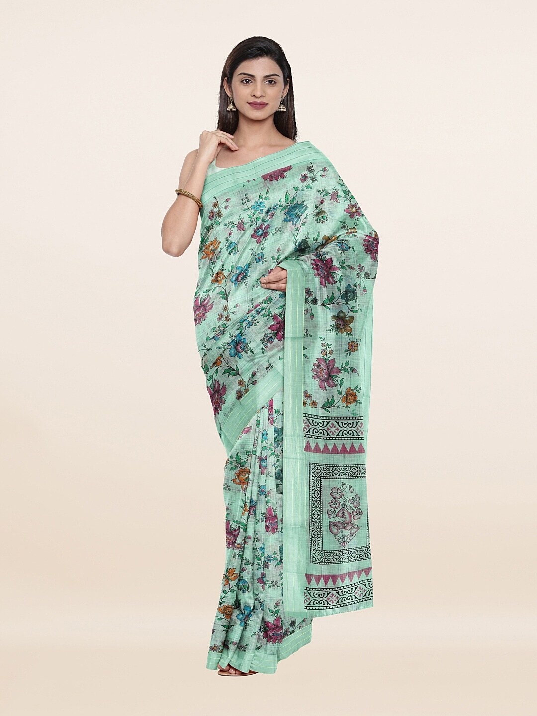 

Pothys Green & Pink Floral Pure Cotton Saree