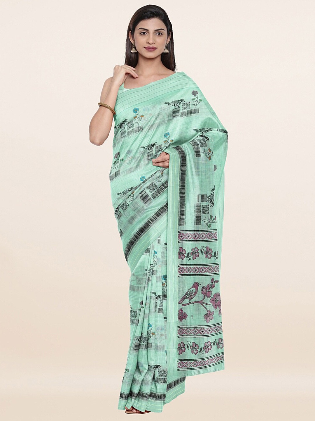 

Pothys Green & Grey Floral Printed Pure Cotton Saree