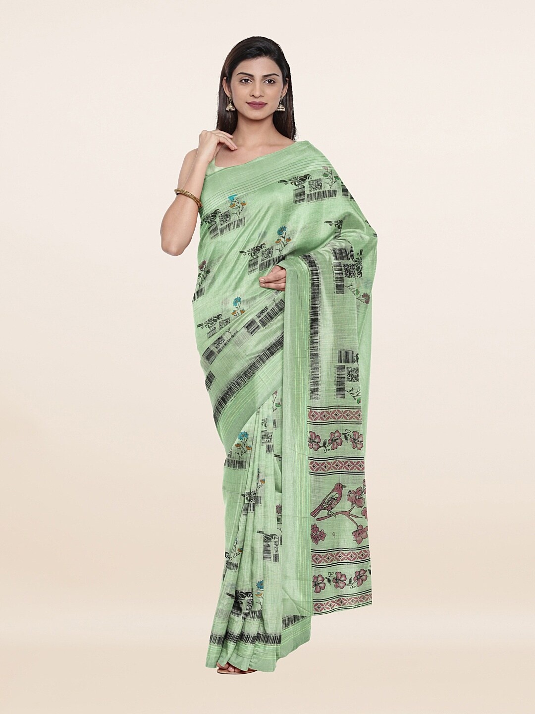 

Pothys Green & Pink Printed Pure Cotton Saree