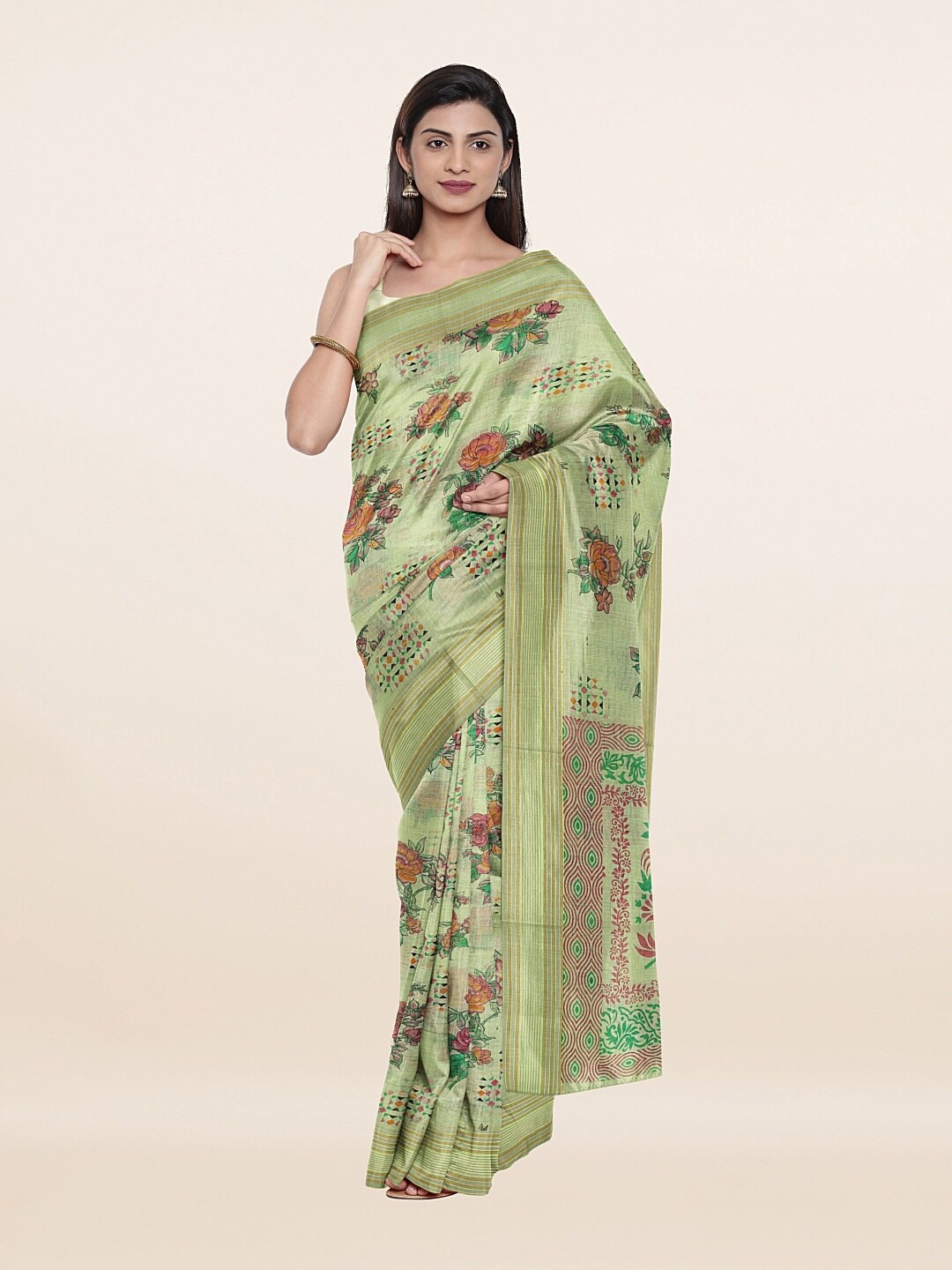 

Pothys Green & Pink Floral Pure Cotton Saree