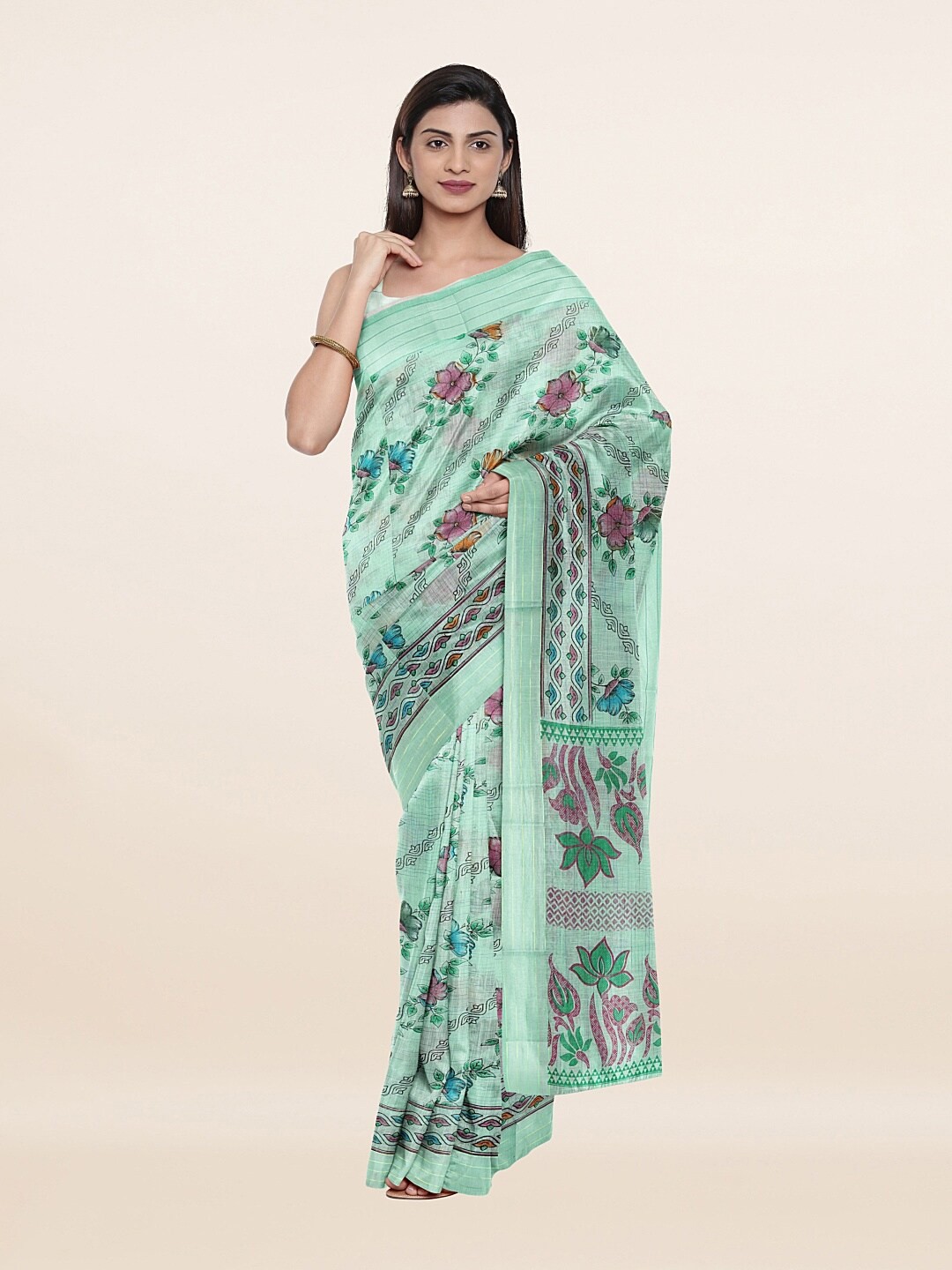 

Pothys Green & Blue Floral Pure Cotton Saree