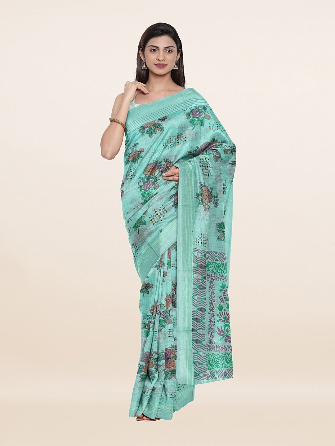

Pothys Green & Purple Floral Pure Cotton Saree