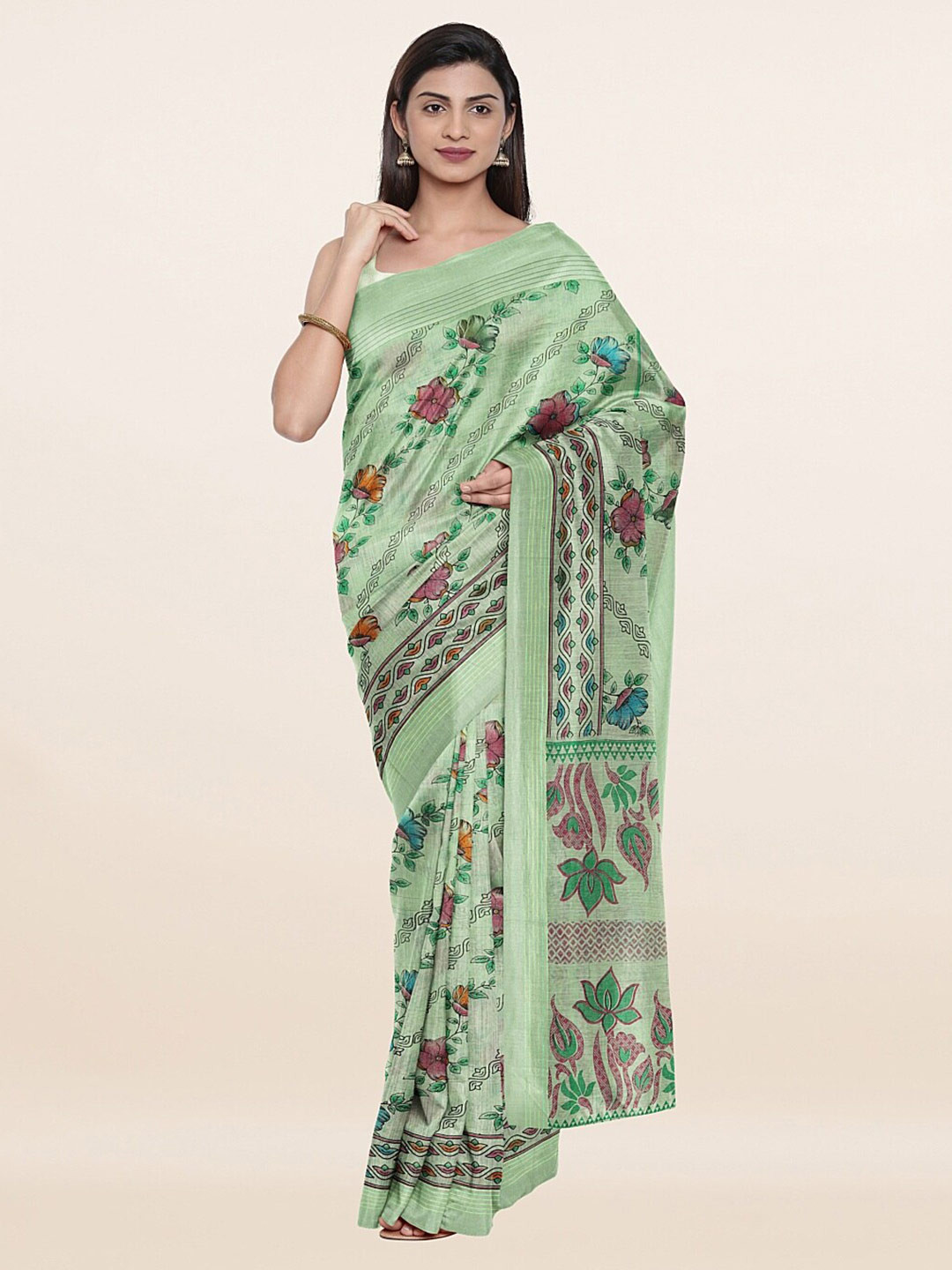 

Pothys Green & Blue Floral Pure Cotton Saree