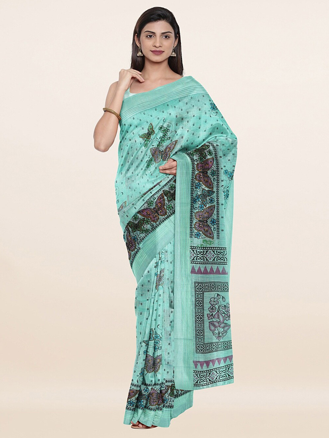 

Pothys Blue & Green Ethnic Motifs Pure Cotton Saree