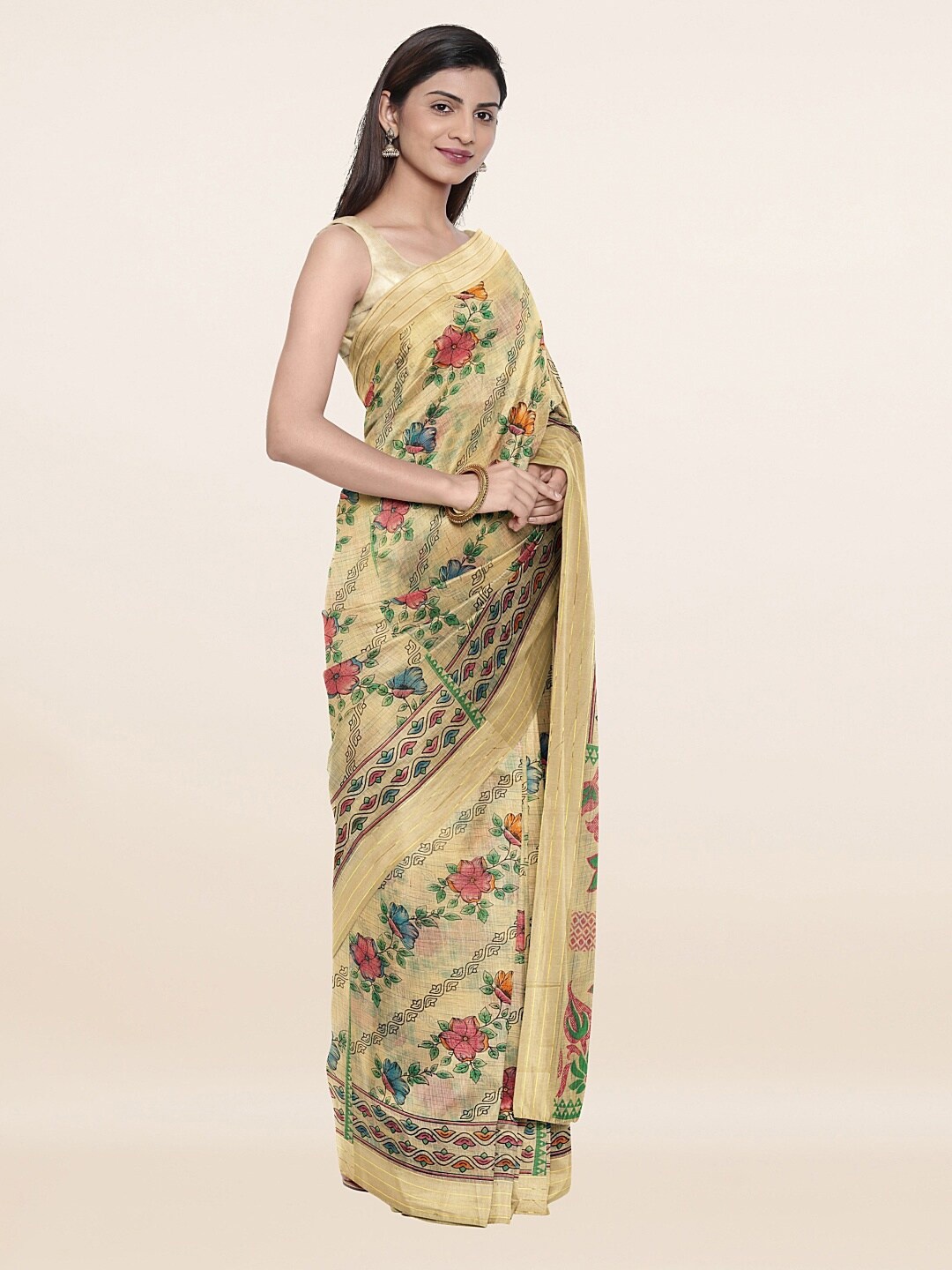 

Pothys Yellow & Red Floral Printed Pure Cotton Saree